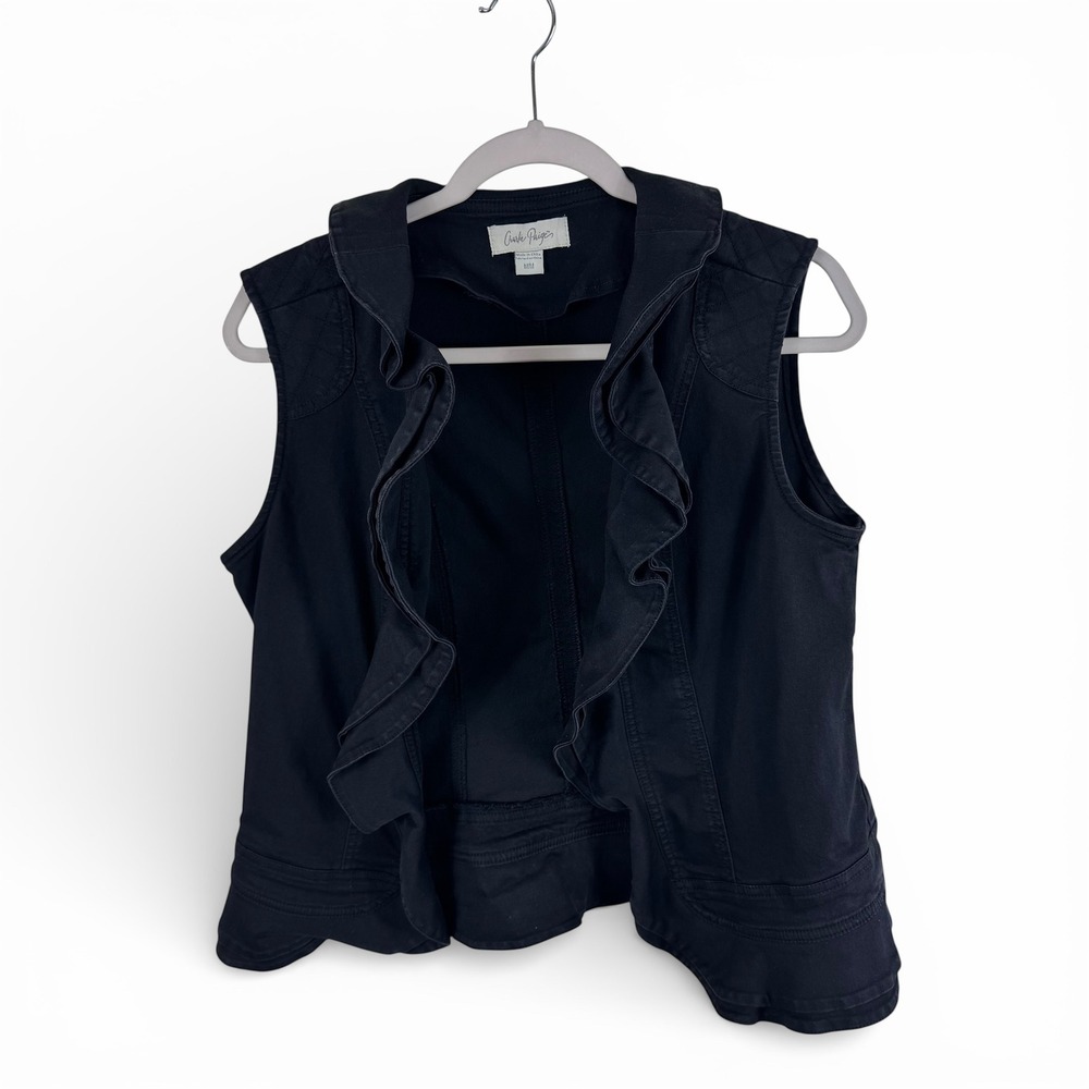 Charlie Paige Black Ruffle Front Open Vest‎ Peplum Glam Rock Party Medium